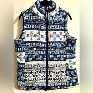 Fresh New York Blue and White Snowflake Puffer Vest-Medium